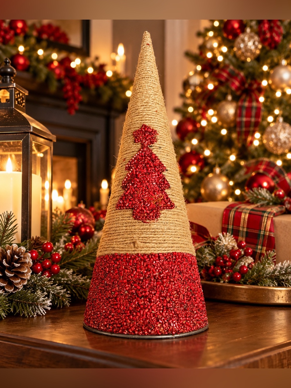 Pragati Handicrafts Beaded Christmas Tree Cone Decor Made in India